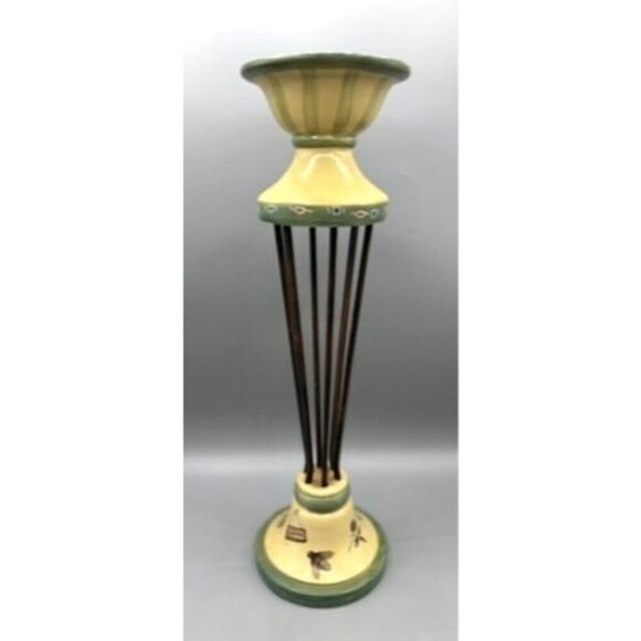 Pfaltzgraff Wrought Iron Resin Candlestick Holder Bee Flowers 14" - Picture 1 of 7